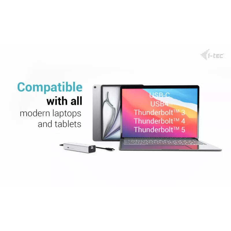 i-tec Metal USB-C uzlādes centrmezgls ar 5 pieslēgvietām, USB-C video 8K + jaudas piegāde 85 W
