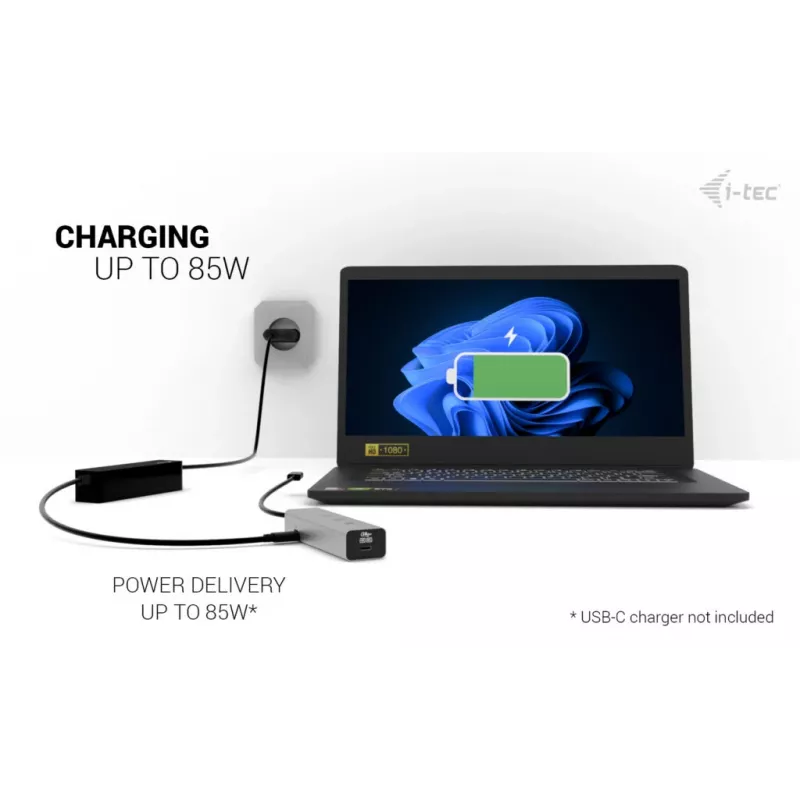 i-tec Metal USB-C uzlādes centrmezgls ar 5 pieslēgvietām, USB-C video 8K + jaudas piegāde 85 W