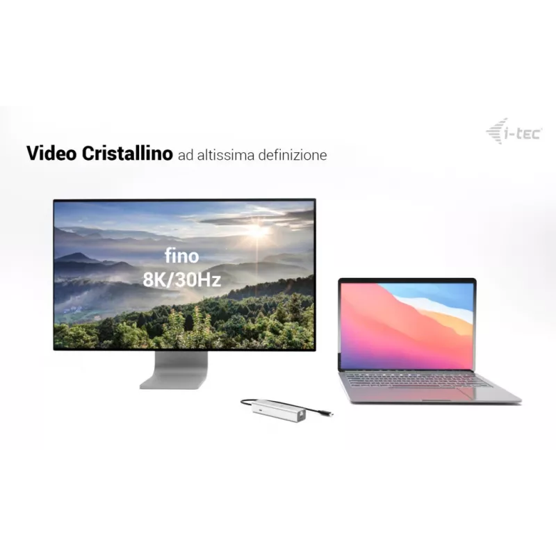i-tec Metal USB-C uzlādes centrmezgls ar 5 pieslēgvietām, USB-C video 8K + jaudas piegāde 85 W