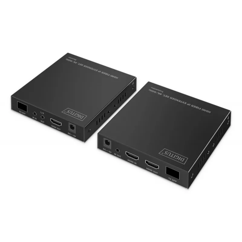 DIGITUS HDMI optiskās šķiedras pagarinātāja komplekts - 4K/60Hz, 40 km/300m Melns