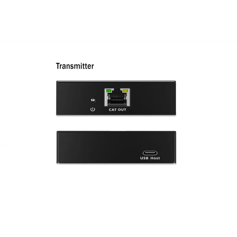 USB 3.2 Gen1 CAT paplašinātājs no DIGITUS DA-73121 — 5 Gbps, 4 pieslēgvietas (3× USB-A, 1× USB-C), 100 m, līdzstrāvas barošana