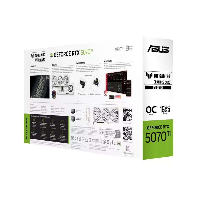 Grafikas karte ASUS TUF NVIDIA GeForce RTX 5070 Ti 16 GB GDDR7 256-bit PCIe 5.0 3 ventilatori balta