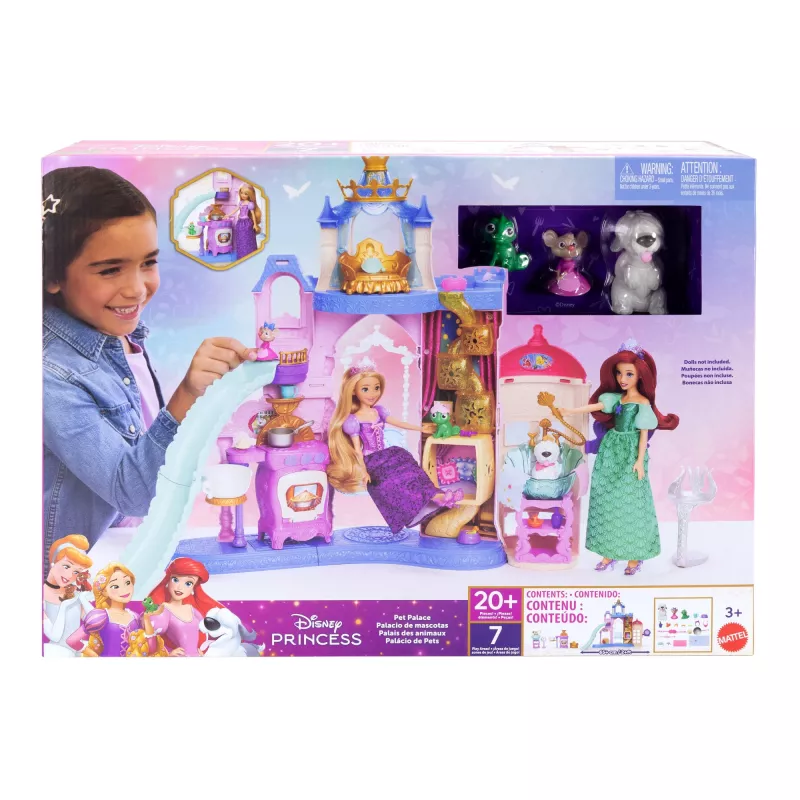 Disney Princess Pet Palace Playset ar 7 rotaļu zonām, 3 dzīvnieku draugiem un 20+ mēbelēm un aksesuāriem