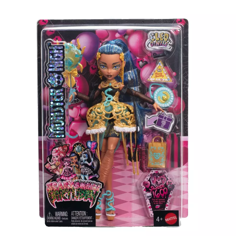 Monster High Scary Sweet Birthday Cleo De Nile lelle ballīšu kleitā ar baloniem un dāvanām
