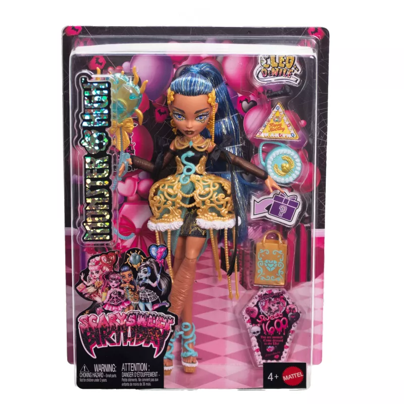 Monster High Scary Sweet Birthday Cleo De Nile lelle ballīšu kleitā ar baloniem un dāvanām