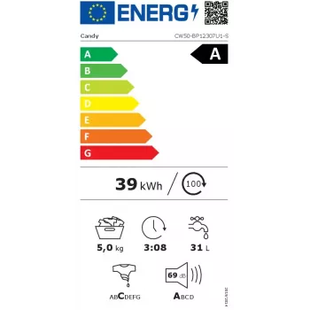 Candy CW50-BP12307U1-S veļas mazgājamā mašīna ar priekšējo ielādi 5 kg 1200 RPM Balta