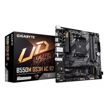GIGABYTE B550M DS3H AC R2 mātesplate - AMD Ryzen 5000 CPU, 5+3 fāžu VRM, līdz 4733MHz DDR4 (O.C.), 1xPCIe 4.0 + 1xPCIe 3.0 M.2, Wi-Fi 5, 1GbE LAN, USB 3.2 Gen 1