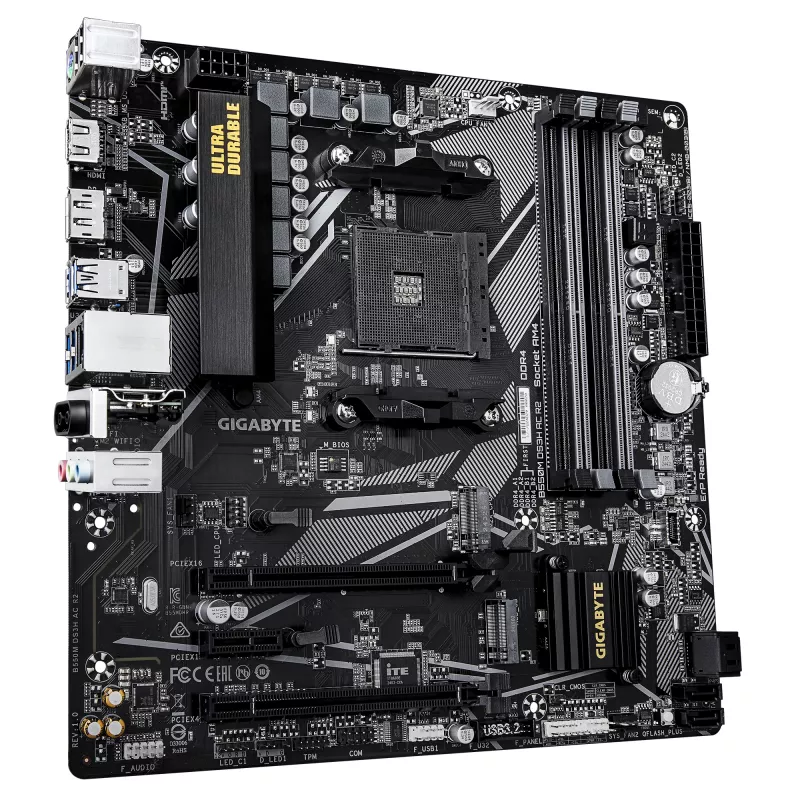 GIGABYTE B550M DS3H AC R2 mātesplate - AMD Ryzen 5000 CPU, 5+3 fāžu VRM, līdz 4733MHz DDR4 (O.C.), 1xPCIe 4.0 + 1xPCIe 3.0 M.2, Wi-Fi 5, 1GbE LAN, USB 3.2 Gen 1