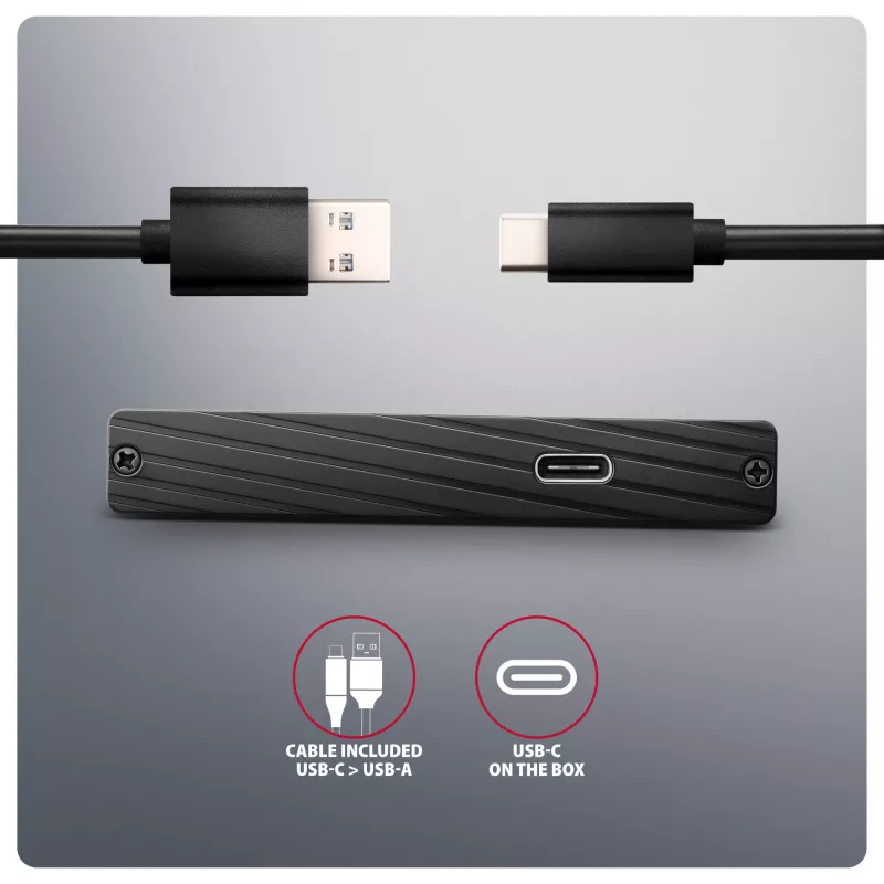 Axagon EE25-XA6C kompakta alumīnija USB-C 5Gbps – SATA 6G ārējā kaste 2,5 collu SSD/HDD