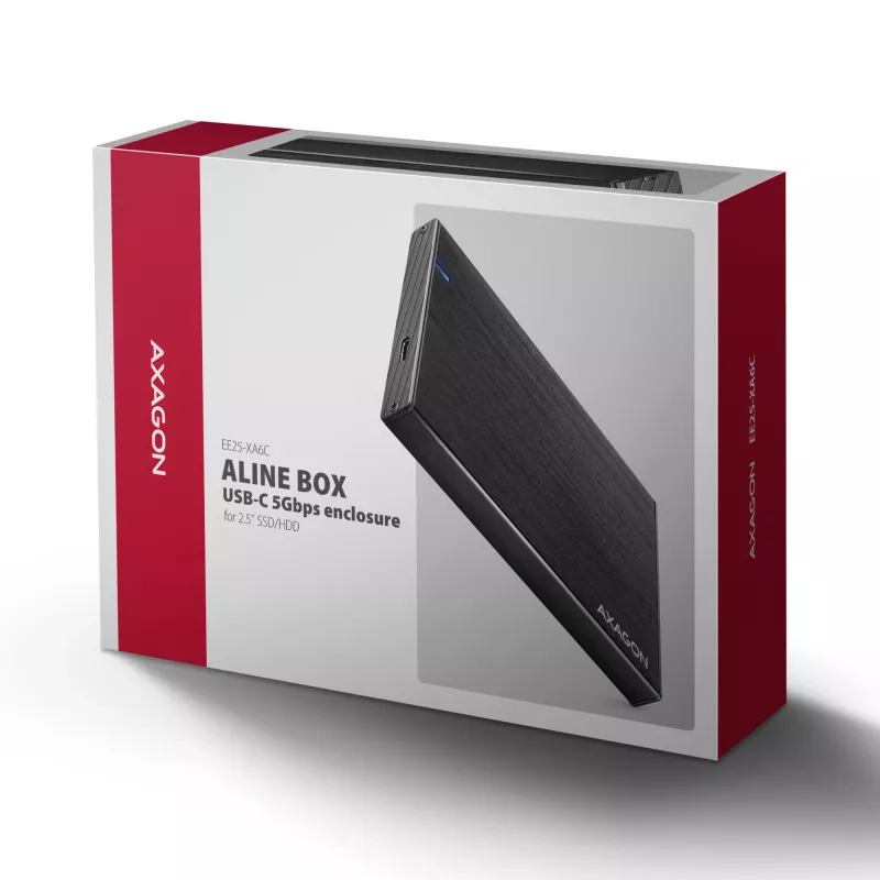 Axagon EE25-XA6C kompakta alumīnija USB-C 5Gbps – SATA 6G ārējā kaste 2,5 collu SSD/HDD