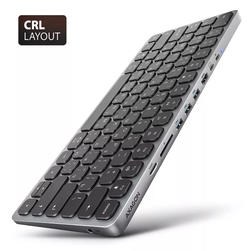 Axagon HMC-KB-CRL, USB 5Gbps centrmezgls ar tastatūru, HDMI 4K/60Hz, 3x USB-A, SD/mSD, audio, PD100, kirilicas izkārtojums