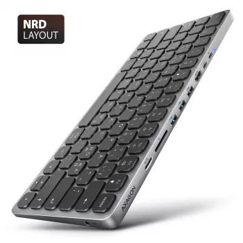 Axagon HMC-KB-NRD, USB 5Gbps centrmezgls ar tastatūru, HDMI 4K/60Hz, 3x USB-A, SD/mSD, audio, PD100, Ziemeļvalstu izkārtojums