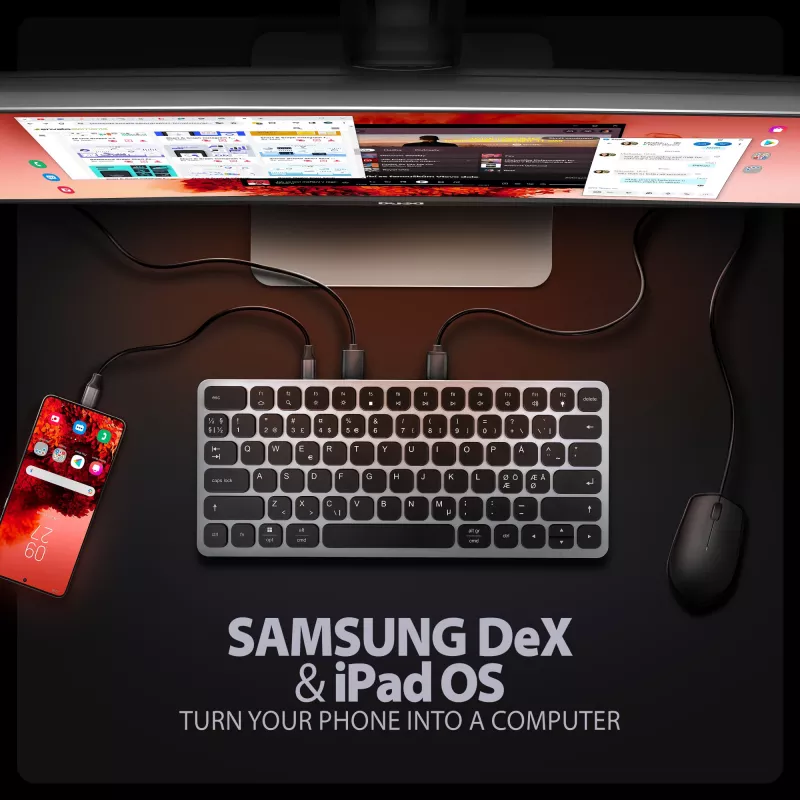 Axagon HMC-KB-NRD, USB 5Gbps centrmezgls ar tastatūru, HDMI 4K/60Hz, 3x USB-A, SD/mSD, audio, PD100, Ziemeļvalstu izkārtojums