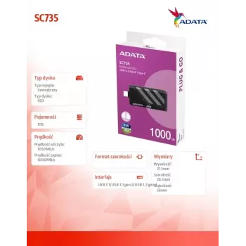 SSD disks ADATA 1TB ārējais 2,5 collu U3.2C SC735