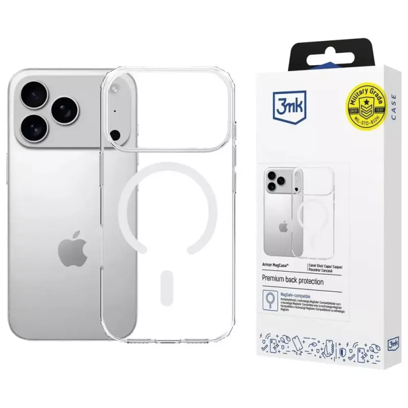 Aizsargapvalks 3MK Armor MagCase Apple iPhone 17 Pro, magnētiskais stiprinājums, caurspīdīga/dūmakaina apdare