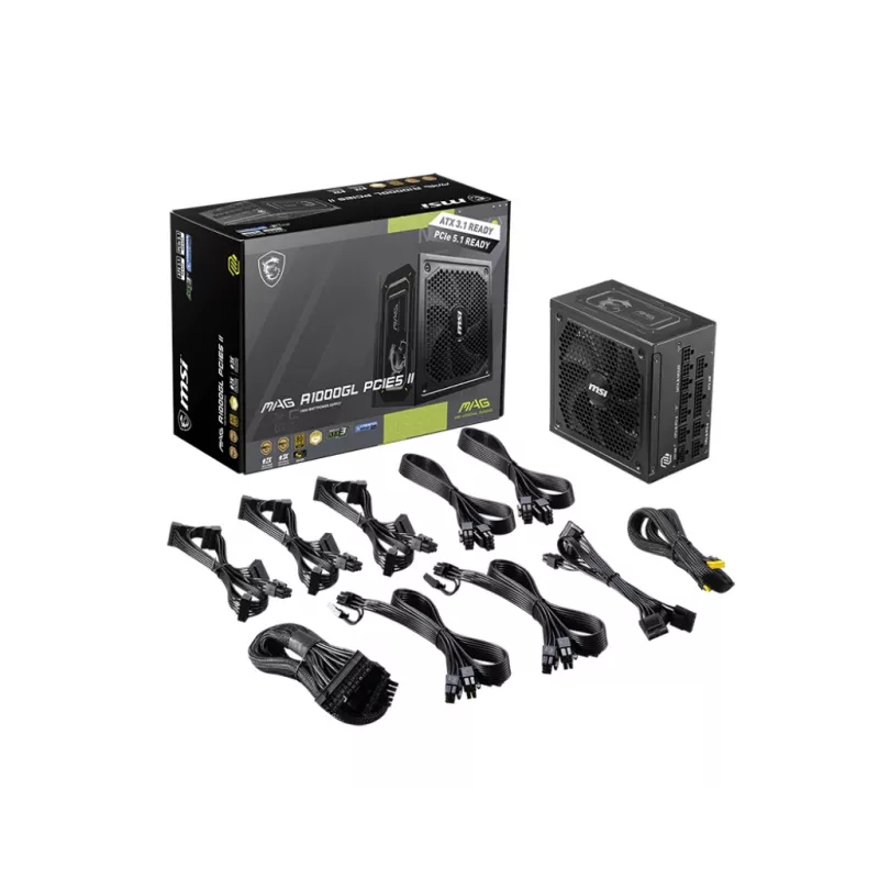 MSI MAG A1000GL PCIE5 II barošanas bloks 1000 W 24-pin ATX ATX Melns