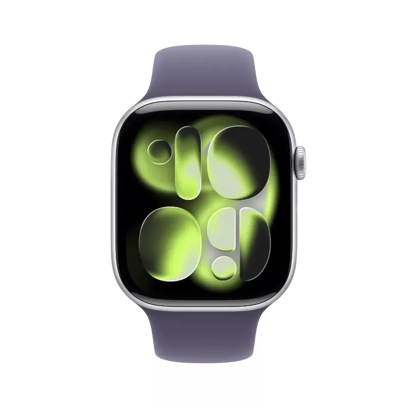 Apple Watch Series 11 GPS + Cellular 46mm sudraba alumīnija korpuss ar Purple Fog Sport siksniņu - M/L