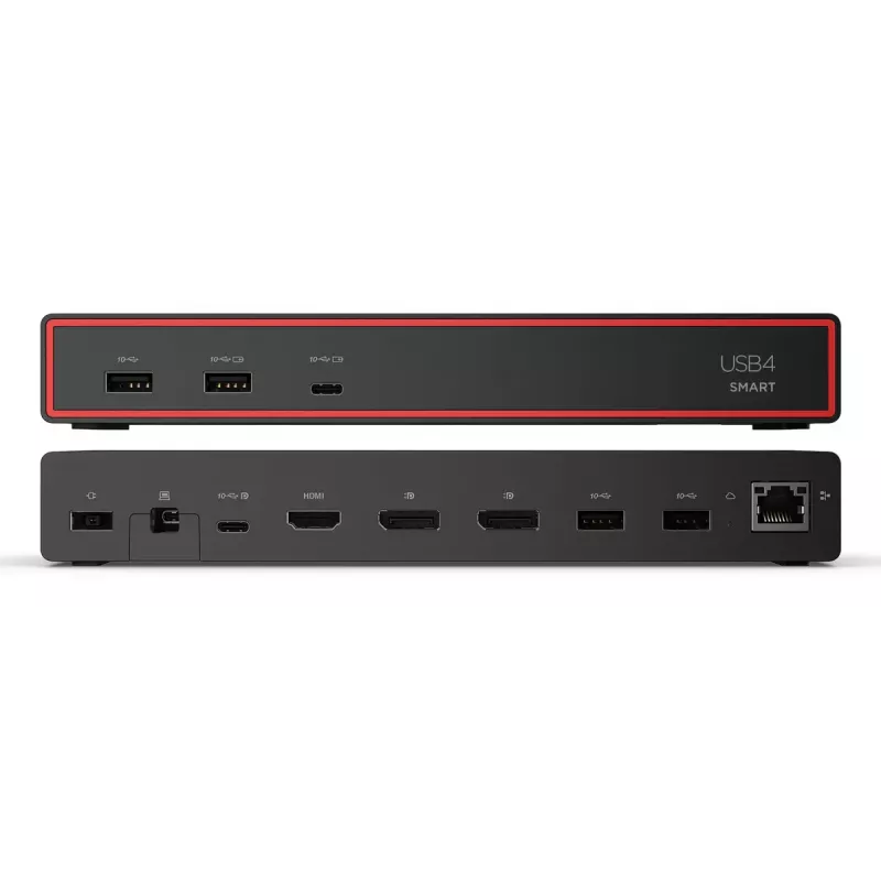 Dokstacija Lenovo ThinkPad USB4 Smart Dock 5500 — USB4 resursdators, 4x USB-A Gen2, HDMI, Gigabit Ethernet, 135W adapteris, Eclipse Melns