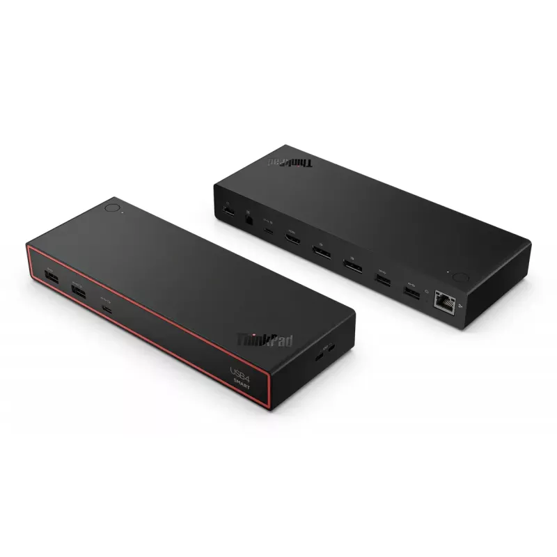 Dokstacija Lenovo ThinkPad USB4 Smart Dock 5500 — USB4 resursdators, 4x USB-A Gen2, HDMI, Gigabit Ethernet, 135W adapteris, Eclipse Melns