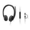Lenovo VoIP Headset 5000 Vadu galvas saite Biroja/Zvanu centra USB Type-C Melns