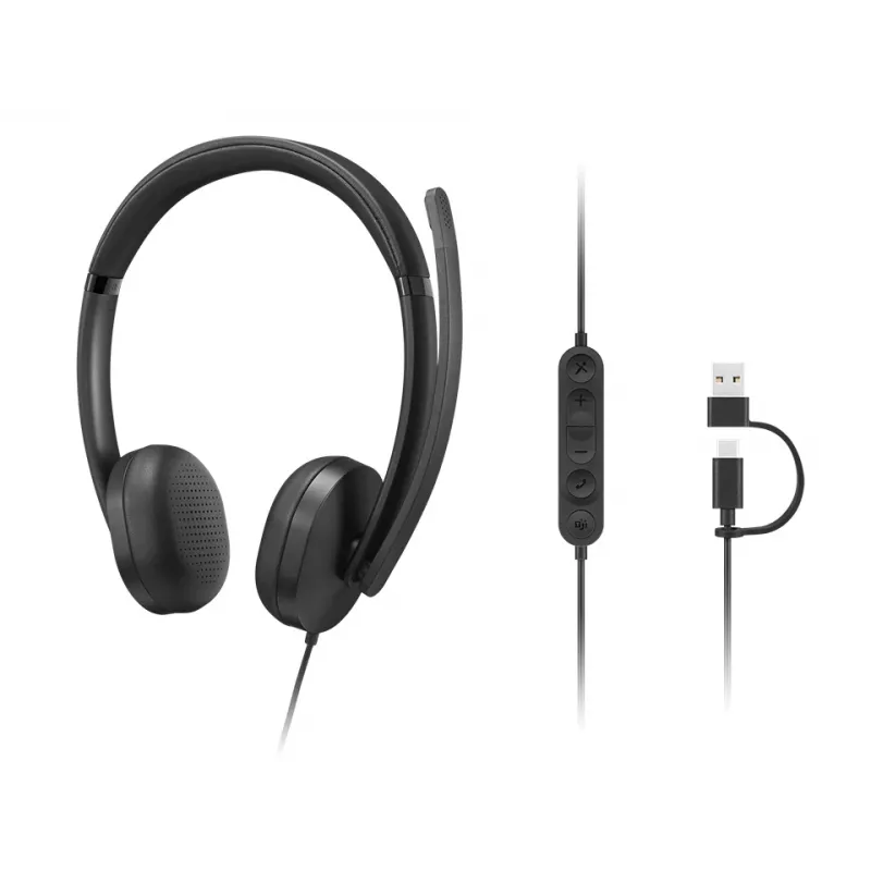 Lenovo VoIP Headset 5000 Vadu galvas saite Biroja/Zvanu centra USB Type-C Melns