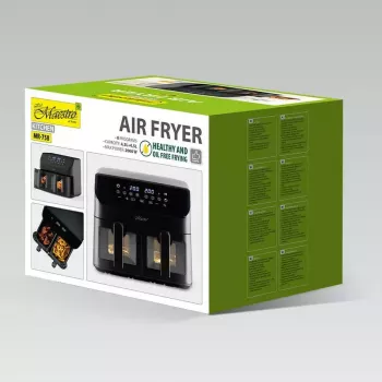 Karstā gaisa fritieris Maestro MR-758, ar diviem groziem 2×4,5 L ietilpība, 1400–1800 W, regulējama 80–200°C, 8 programmas, 30 min taimeris
