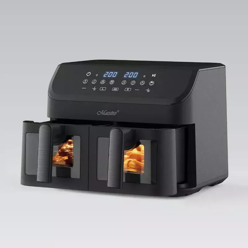 Karstā gaisa fritieris Maestro MR-758, ar diviem groziem 2×4,5 L ietilpība, 1400–1800 W, regulējama 80–200°C, 8 programmas, 30 min taimeris