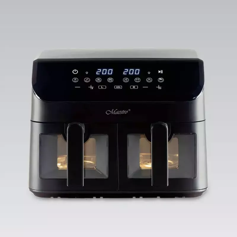 Karstā gaisa fritieris Maestro MR-758, ar diviem groziem 2×4,5 L ietilpība, 1400–1800 W, regulējama 80–200°C, 8 programmas, 30 min taimeris