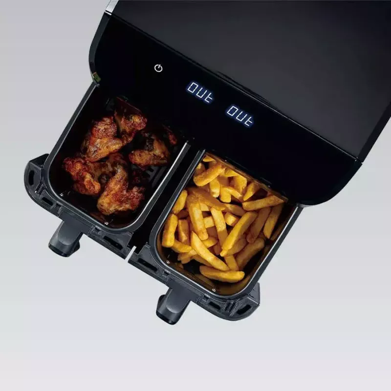 Karstā gaisa fritieris Maestro MR-758, ar diviem groziem 2×4,5 L ietilpība, 1400–1800 W, regulējama 80–200°C, 8 programmas, 30 min taimeris