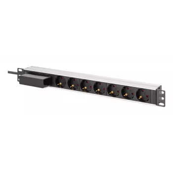DIGITUS PDU - 1U alumīnija statnes 7x drošības kontaktligzda 16A 4000W 250VAC 50/60Hz 1x automātiskais slēdzis