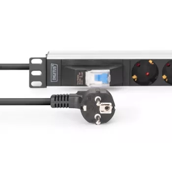 DIGITUS PDU - 1U alumīnija statnes 7x drošības kontaktligzda 16A 4000W 250VAC 50/60Hz 1x automātiskais slēdzis