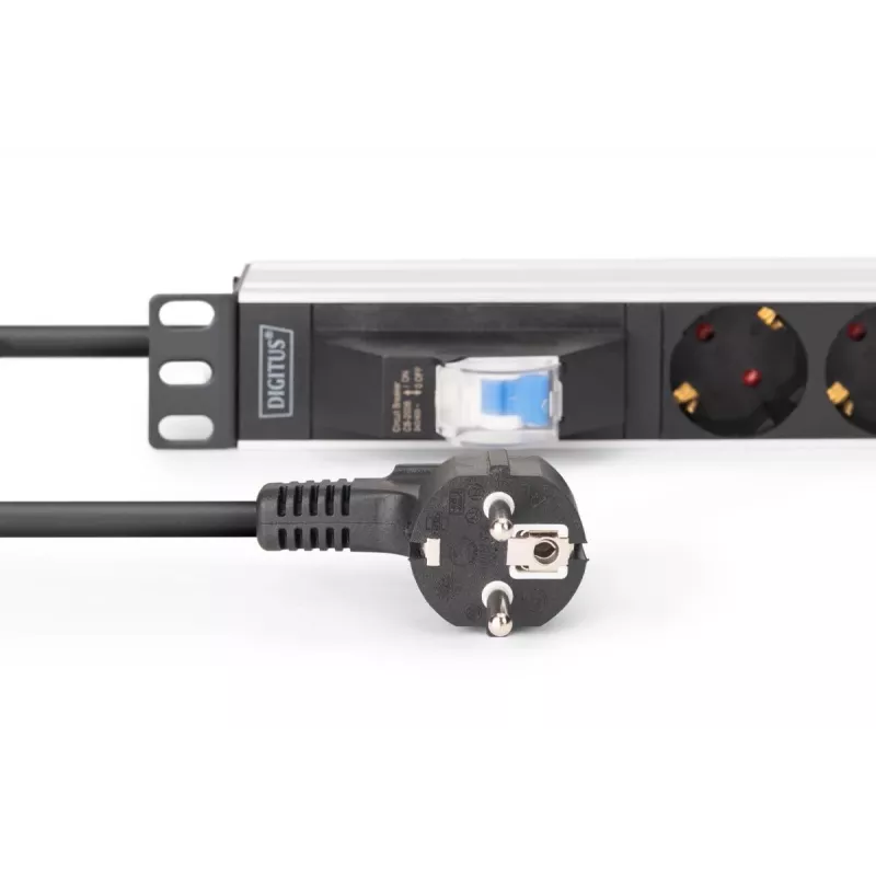 DIGITUS PDU - 1U alumīnija statnes 7x drošības kontaktligzda 16A 4000W 250VAC 50/60Hz 1x automātiskais slēdzis