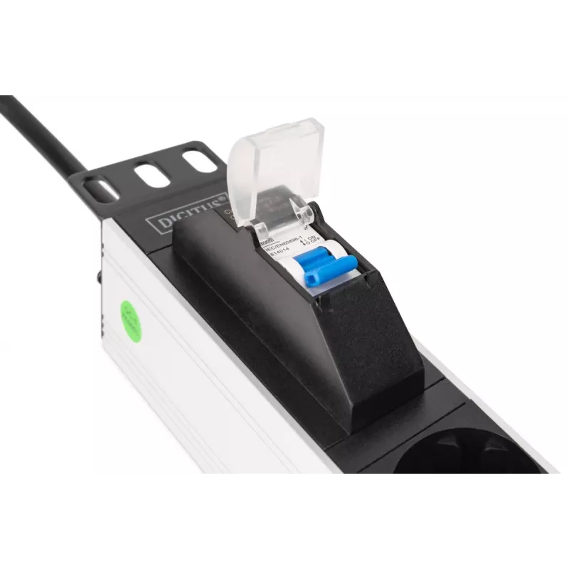 DIGITUS PDU - 1U alumīnija statnes 7x drošības kontaktligzda 16A 4000W 250VAC 50/60Hz 1x automātiskais slēdzis