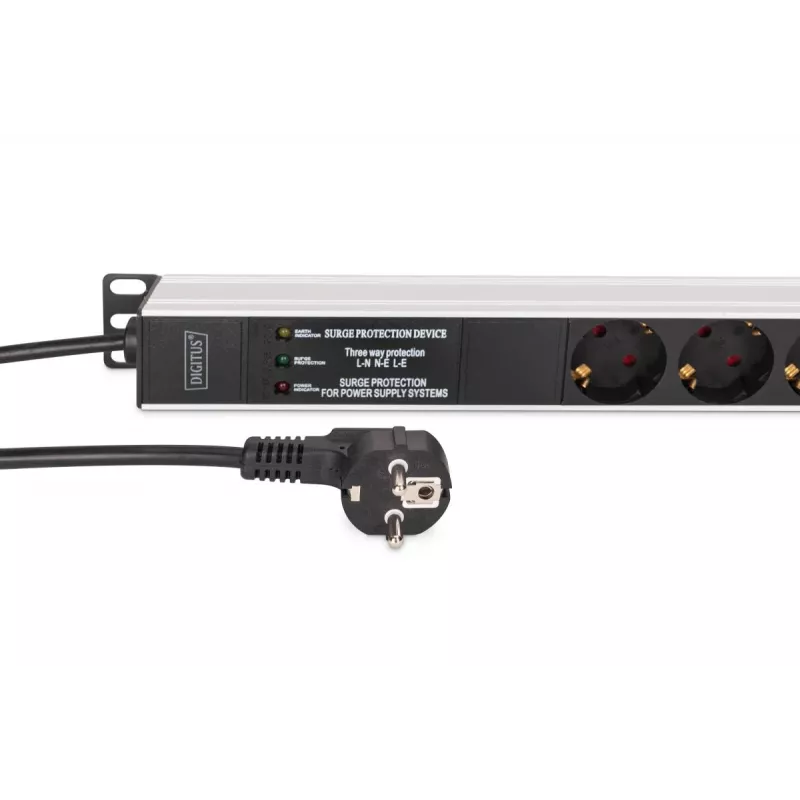 DIGITUS PDU - Alumīnija statnē montējams frekvenču filtrs 2 m 16 A 3600 W 230 V maiņstrāva 50/60 Hz 7x drošības 2x kontaktligzda