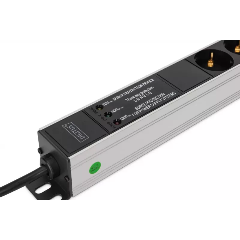 DIGITUS PDU - Alumīnija statnē montējams frekvenču filtrs 2 m 16 A 3600 W 230 V maiņstrāva 50/60 Hz 7x drošības 2x kontaktligzda