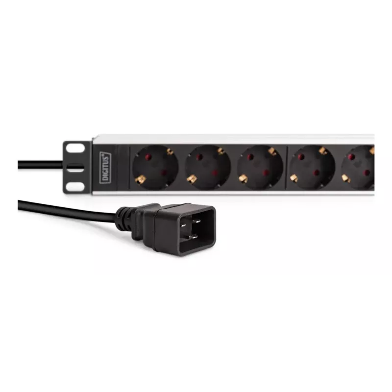 DIGITUS PDU - 1U alumīnija statīvā montējams 8x drošības ligzda 1x ligzda 16A 230VAC 50/60Hz IEC C20 spraudnis