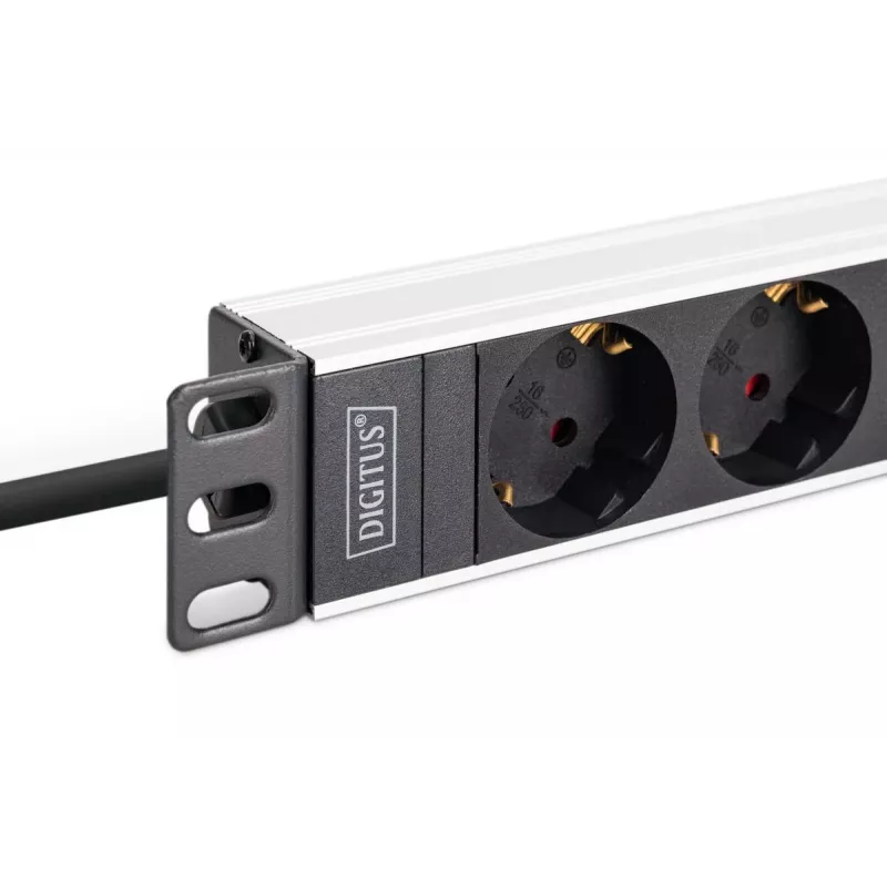 DIGITUS PDU - 1U alumīnija statīvā montējams 8x drošības ligzda 1x ligzda 16A 230VAC 50/60Hz IEC C20 spraudnis