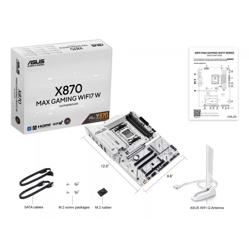 Mātesplate ASUS X870 MAX GAMING WIFI7 W ATX — AMD X870, Socket AM5, DDR5, 4 DIMM, Wi‑Fi 7, 2.5Gb LAN