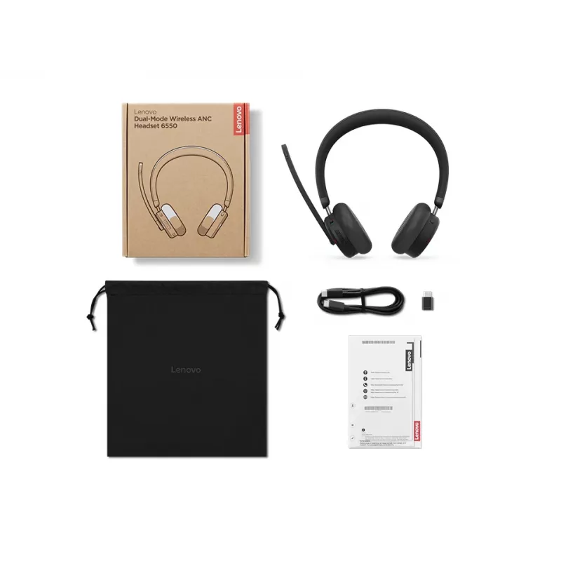 Lenovo ANC Headset 6550 Wireless Head-band Office/Call center USB Type-C Bluetooth Melns