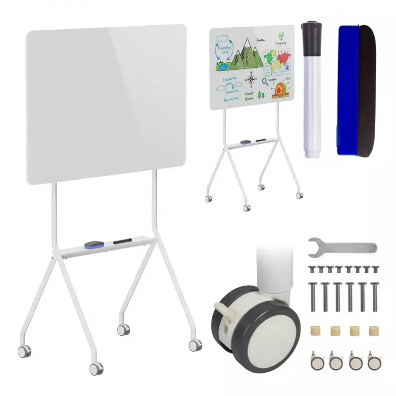 baltaboard ergo office ER-306 — sausā dzēšamā vienpusējā horizontālā tāfele, 1190×790 mm, brīvi stāvoša tērauda konstrukcija ar ritentiņiem, magnētiska