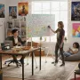 baltaboard ergo office ER-306 — sausā dzēšamā vienpusējā horizontālā tāfele, 1190×790 mm, brīvi stāvoša tērauda konstrukcija ar ritentiņiem, magnētiska