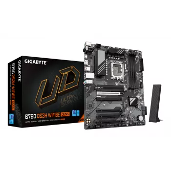 Mātesplate GIGABYTE B760 DS3H WIFI6E GEN5 — atbalsta Intel Core 14. paaudzes CPU, 8+2+1 fāžu digitālais VRM, līdz 5600 MHz DDR5, 2xPCIe 4.0 M.2, Wi-Fi 6E, 1GbE LAN, USB 3.2 Gen 2x2