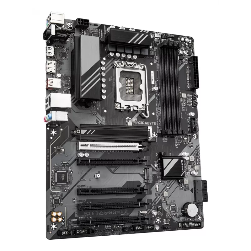 Mātesplate GIGABYTE B760 DS3H WIFI6E GEN5 — atbalsta Intel Core 14. paaudzes CPU, 8+2+1 fāžu digitālais VRM, līdz 5600 MHz DDR5, 2xPCIe 4.0 M.2, Wi-Fi 6E, 1GbE LAN, USB 3.2 Gen 2x2