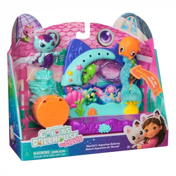 Gabby's Dollhouse: The Movie, Mercat's Aquarium Balcony, ar rotaļu figūriņu un leļļu mājas piederumiem, bērnu rotaļlietas meitenēm un zēniem vecumā no 3 gadiem