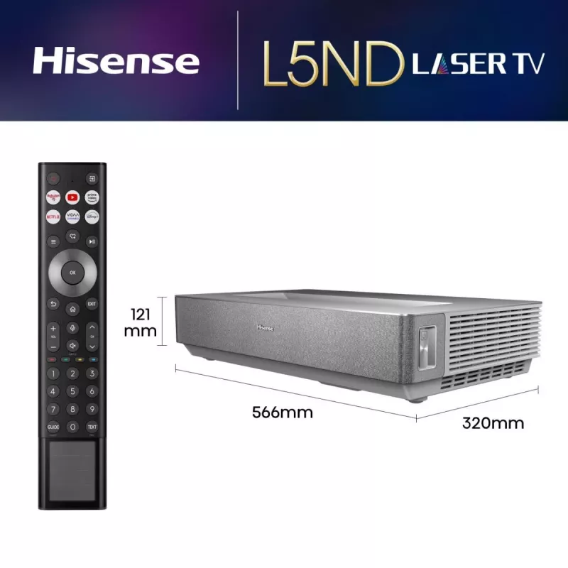 Hisense 120L5ND projekcijas televizors īpaši tuva metiena projektors 2700 ANSI lūmenu DLP UHD 4K (3840x2160) Melns, Sudraba 3D
