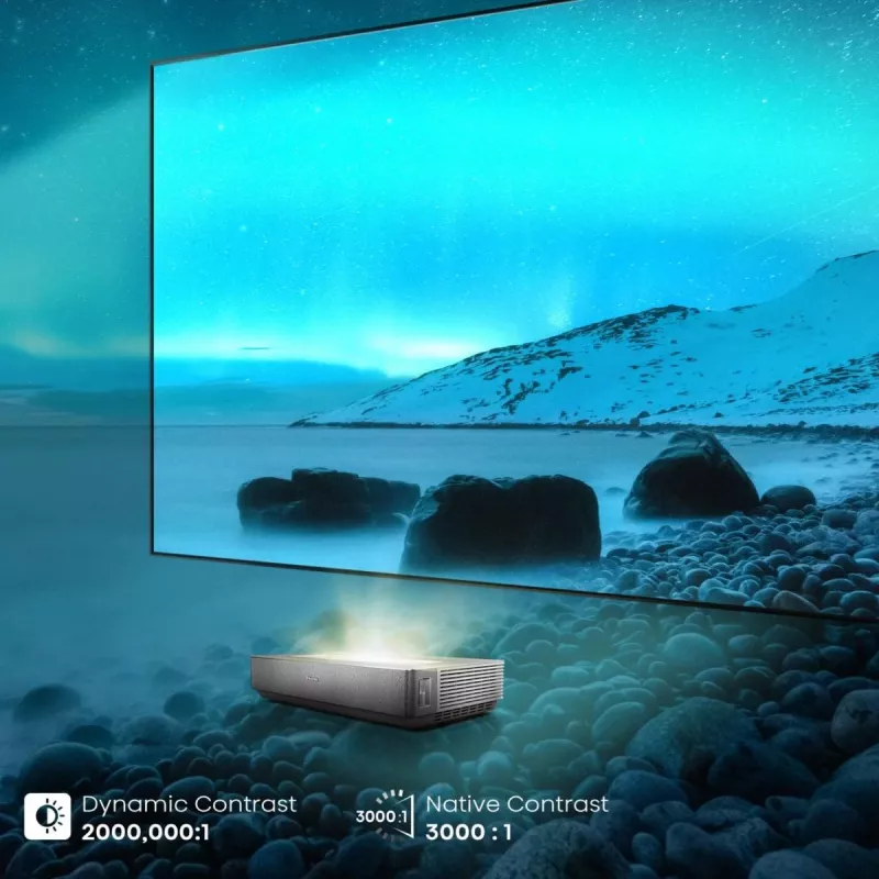 Hisense 120L5ND projekcijas televizors īpaši tuva metiena projektors 2700 ANSI lūmenu DLP UHD 4K (3840x2160) Melns, Sudraba 3D