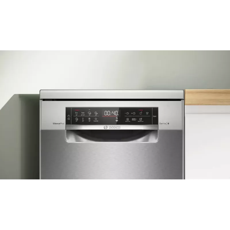 Brīvi stāvoša trauku mazgājamā mašīna Bosch Serie 6 SPS6EMI21E — šaura (45 cm), 10 galda klājumu komplekti, 8 programmas, energoefektivitātes klase B