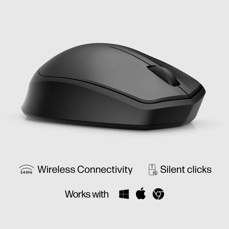HP 280 Silent Wireless pele, labā roka, optiskā, RF bezvadu, melna