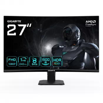 GIGABYTE GS27FC2 27 collu FHD izliekts spēļu monitors - 1920 x 1080, 240Hz, 1, 350 cd/m², HDR Ready, HDMI 2.0, Displayport 1.4