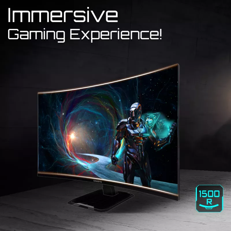 GIGABYTE GS32QCA 31,5 collu QHD izliekts spēļu monitors - 2560 x 1440, 180Hz, 1ms, 250 cd/m², FreeSync, HDR gatavs, HDMI 2.0, DisplayPort 1.4